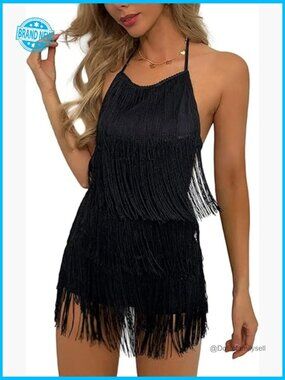 Backless Fringe Jumpsuit Halter Romper Cowgirl Concert Outfit Tassel
